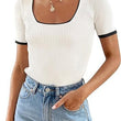 Square Collar Basic Short Sleeve T-shirt Casual All-matching Tops