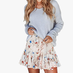 Retro Pleated Women Floral Print Rockabilly Elastic High Waist Hips-Wrapped Mini Skirts