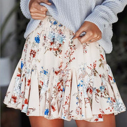 Retro Pleated Women Floral Print Rockabilly Elastic High Waist Hips-Wrapped Mini Skirts
