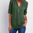 Zip V-neck Shirts Women Short Sleeve Loose Tops