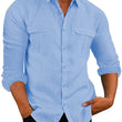 European And American Men's Shirt Double Pocket Cotton Linen