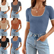 Square Collar Basic Short Sleeve T-shirt Casual All-matching Tops