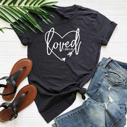 Women's fashion tops loved casual round neck letters