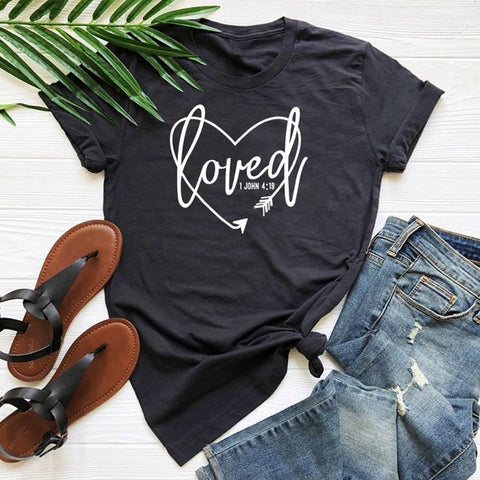 Women's fashion tops loved casual round neck letters