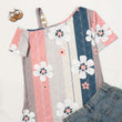 Shoulder-baring Flower Print Button Knitted Short-sleeved T-shirt