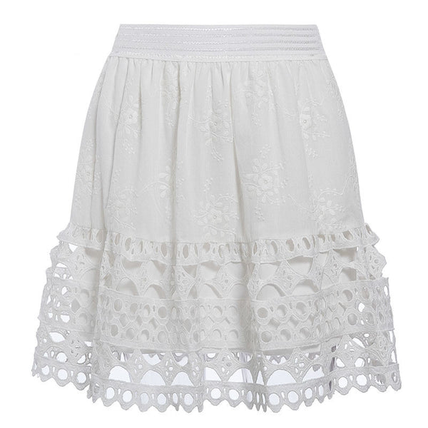 Short A-line embroidered floral skirt