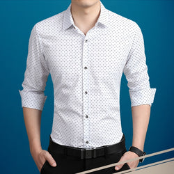 Brand Fashion Male Shirt Long-Sleeves Tops Polka Dot Printing Mens Dress Shirts Slim Men Shirt Plus Size M-5XL FGT