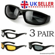 3 Pair Motorcycle Sports Padded Biker Riding Glasses Wind Resistant Sunglasses
