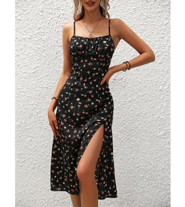 New Polka Dot Print Suspender Dress Summer Sexy Split Long Dresses For Womens Clothing