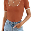 Square Collar Basic Short Sleeve T-shirt Casual All-matching Tops