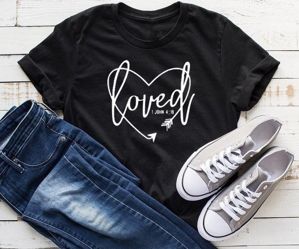 Women's fashion tops loved casual round neck letters