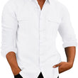 European And American Men's Shirt Double Pocket Cotton Linen