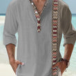 Thin Casual Digital Bamboo Linen Hawaiian Long Sleeve Shirt