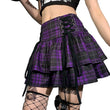 High Waist Layered Plaid Lace-up Corns Mini Skirt