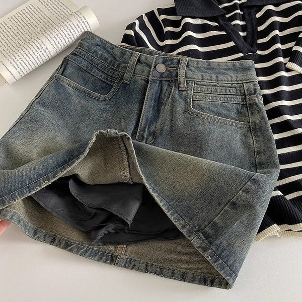 Retro Plus Size Short Denim Skirt Spring