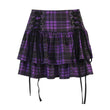 High Waist Layered Plaid Lace-up Corns Mini Skirt