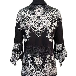 Spring Autumn New Printed Lapel Three-quarter Sleeve T-shirt Irregular Cuff Button Top