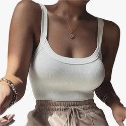 Women's Solid Color Ribbed Knitted Tight Fitting Basic Versatile Camisole Top