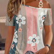 Shoulder-baring Flower Print Button Knitted Short-sleeved T-shirt