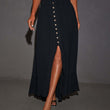 European And American Half-length Solid Color Lace-up Waist-slimming Long Dress