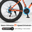 S26109 26 Inch Fat Tire Bike Adult-Youth Full Shimano 21 Speed Mountain Bike, Dual Disc Brake, High-Carbon Steel Frame, Front Suspension, Mountain Trail Bike, Urban Commuter City Bicycle